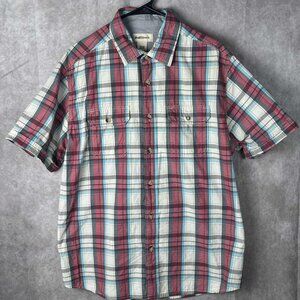 Ruff Hewn Men’s Plaid Short Sleeve Shirt Size L – 100% Cotton Casual Button Down